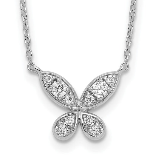 14k White Gold Real Diamond Butterfly 18in Necklace