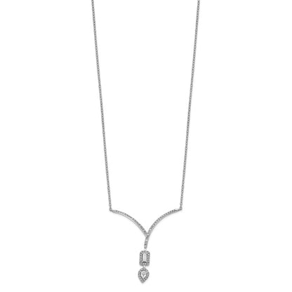 14k White Gold Real Diamond Pear/Emerald Shape Dangle 18in Necklace
