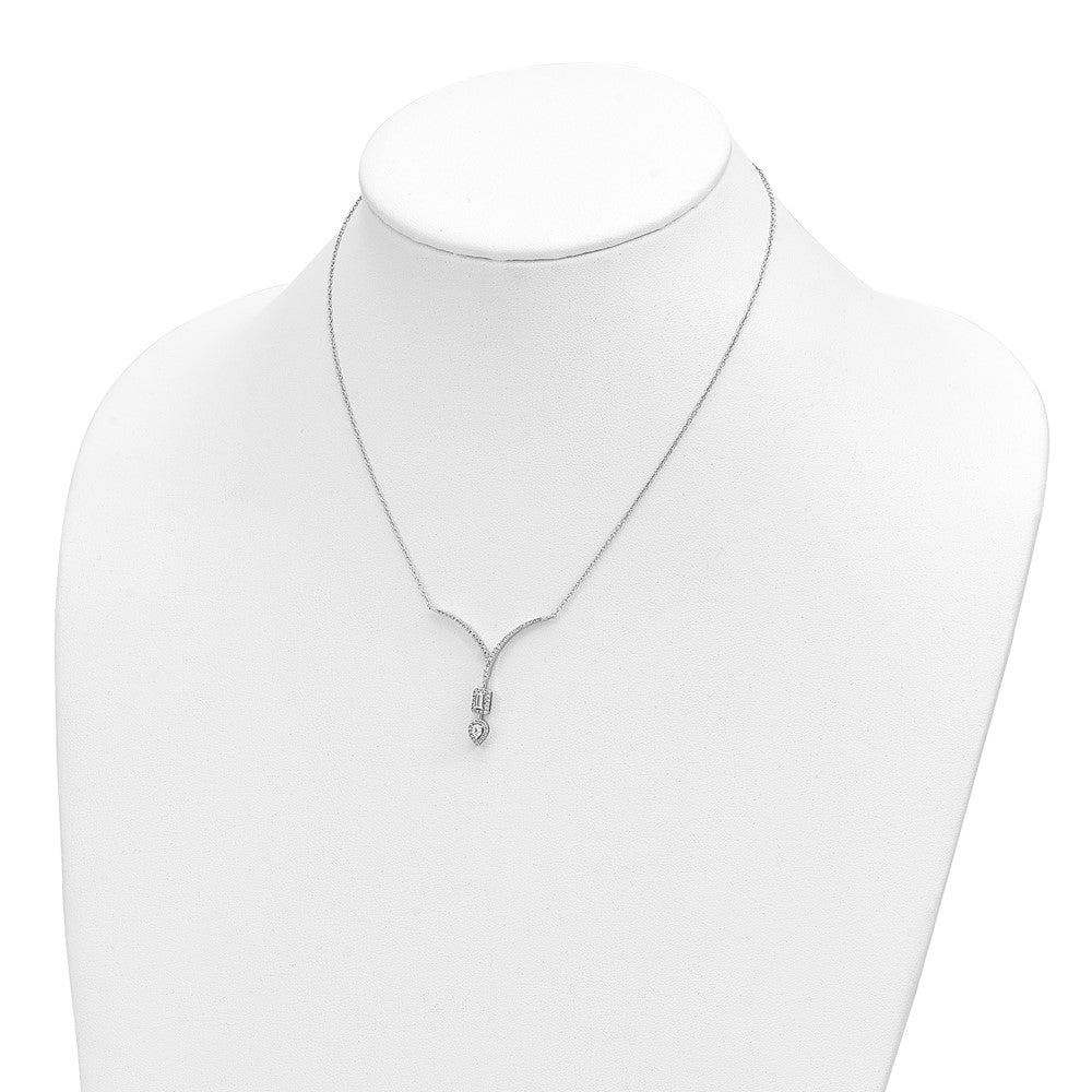 14k White Gold Real Diamond Pear/Emerald Shape Dangle 18in Necklace