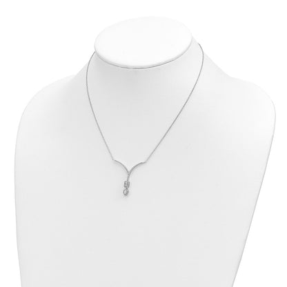 14k White Gold Real Diamond Pear/Emerald Shape Dangle 18in Necklace