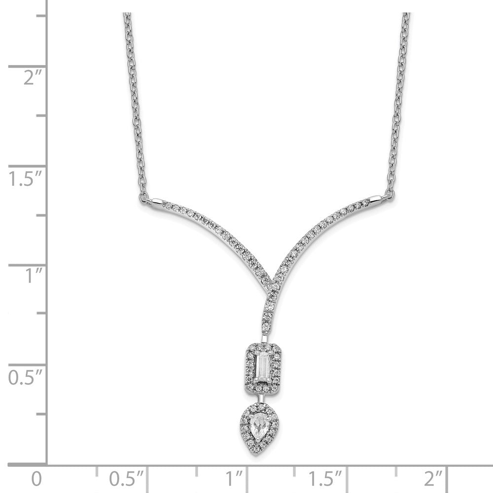 14k White Gold Real Diamond Pear/Emerald Shape Dangle 18in Necklace