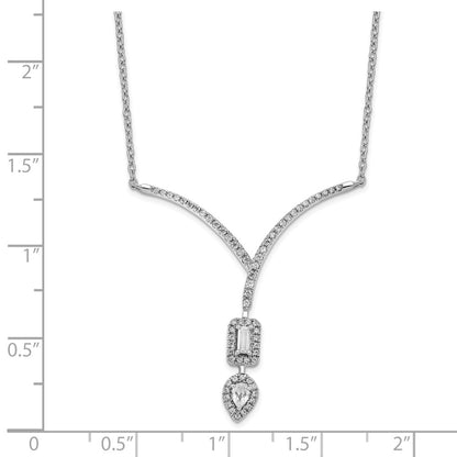 14k White Gold Real Diamond Pear/Emerald Shape Dangle 18in Necklace