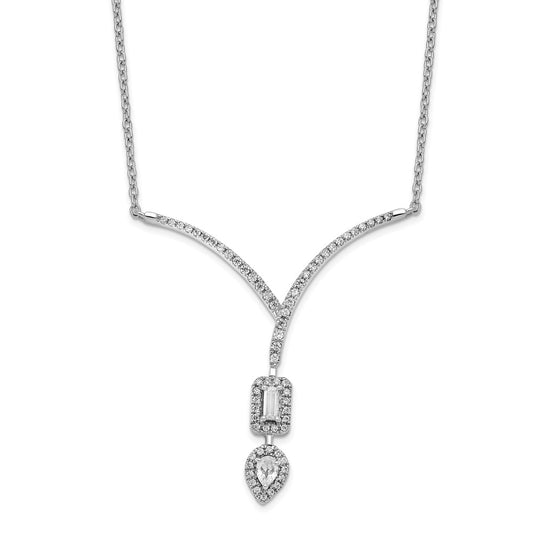 14k White Gold Real Diamond Pear/Emerald Shape Dangle 18in Necklace