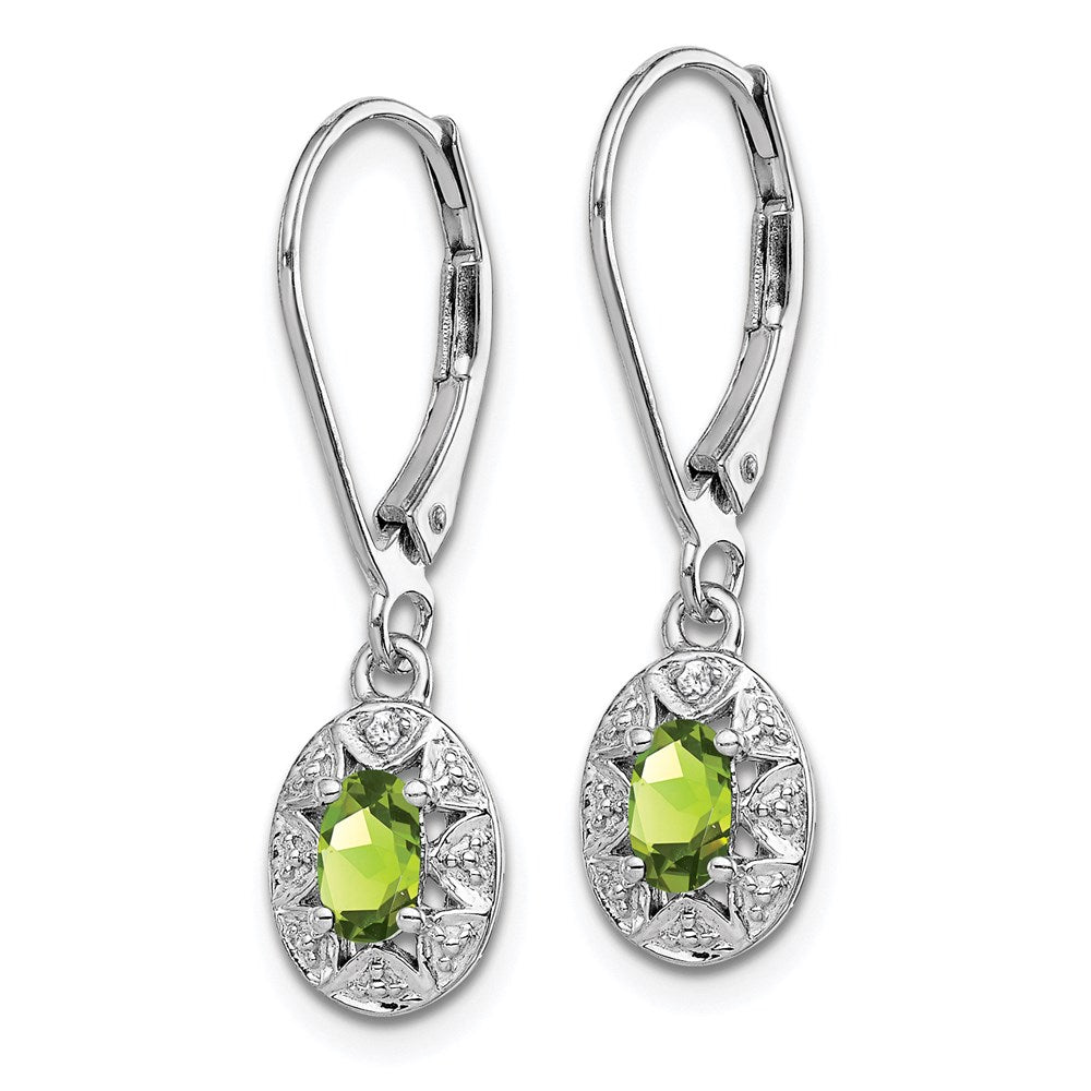 Sterling Silver Rhodium-plated Diamond & Peridot Earrings