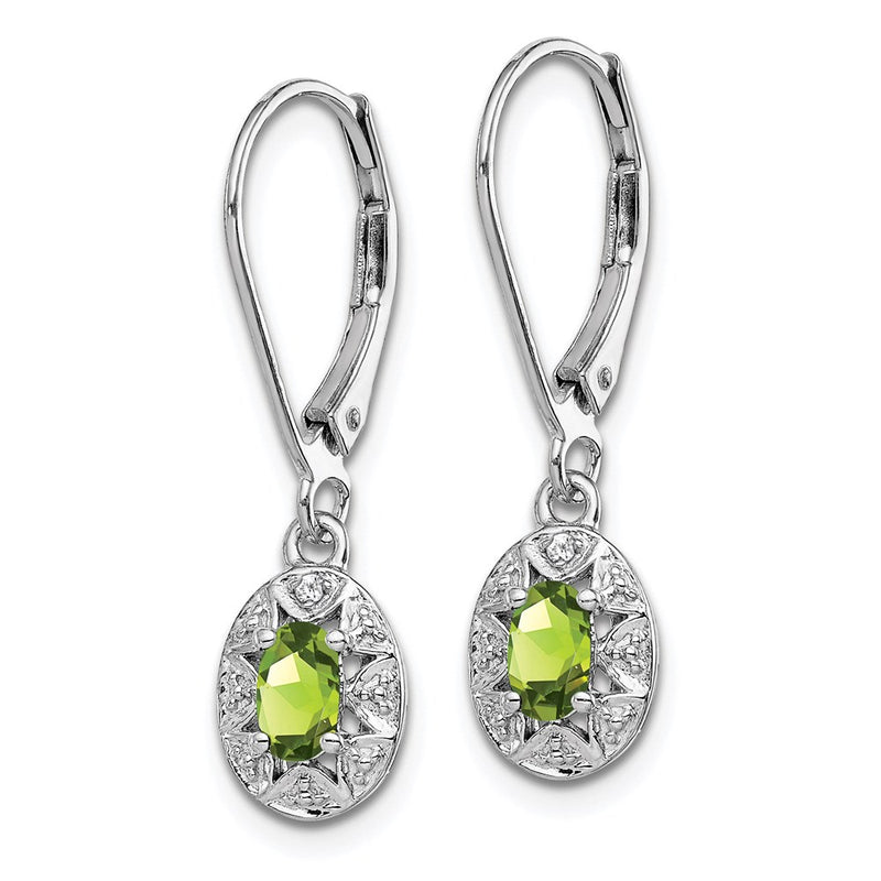 Sterling Silver Rhodium-plated Diamond & Peridot Earrings