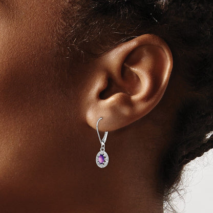 Sterling Silver Rhodium-plated Diamond & Amethyst Earrings