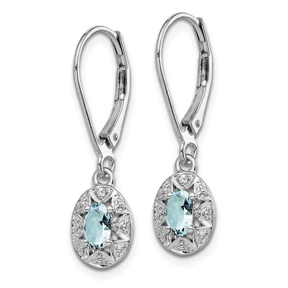 Sterling Silver Rhodium-plated Diamond & Aquamarine Earrings