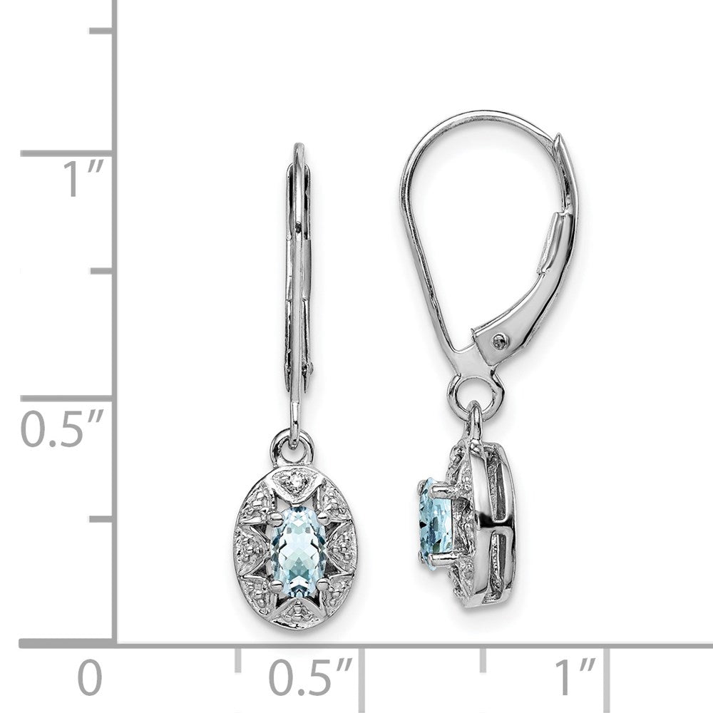 Sterling Silver Rhodium-plated Diamond & Aquamarine Earrings