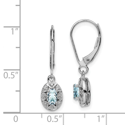 Sterling Silver Rhodium-plated Diamond & Aquamarine Earrings