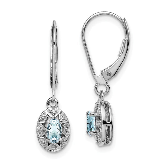 Sterling Silver Rhodium-plated Diamond & Aquamarine Earrings