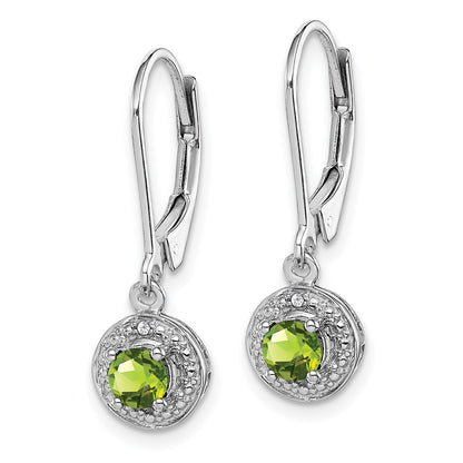 Sterling Silver Rhodium-plated Diamond & Peridot Earrings