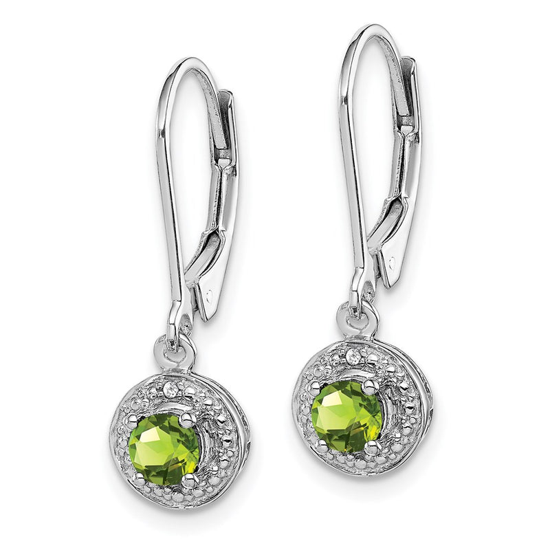 Sterling Silver Rhodium-plated Diamond & Peridot Earrings