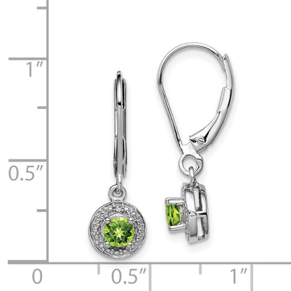 Sterling Silver Rhodium-plated Diamond & Peridot Earrings