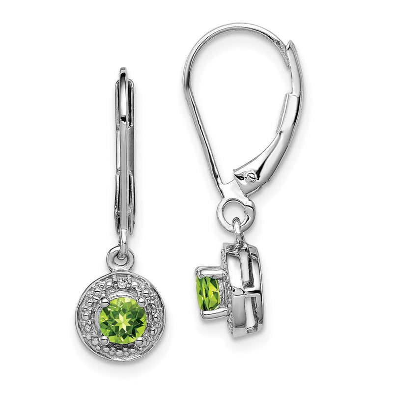 Sterling Silver Rhodium-plated Diamond & Peridot Earrings