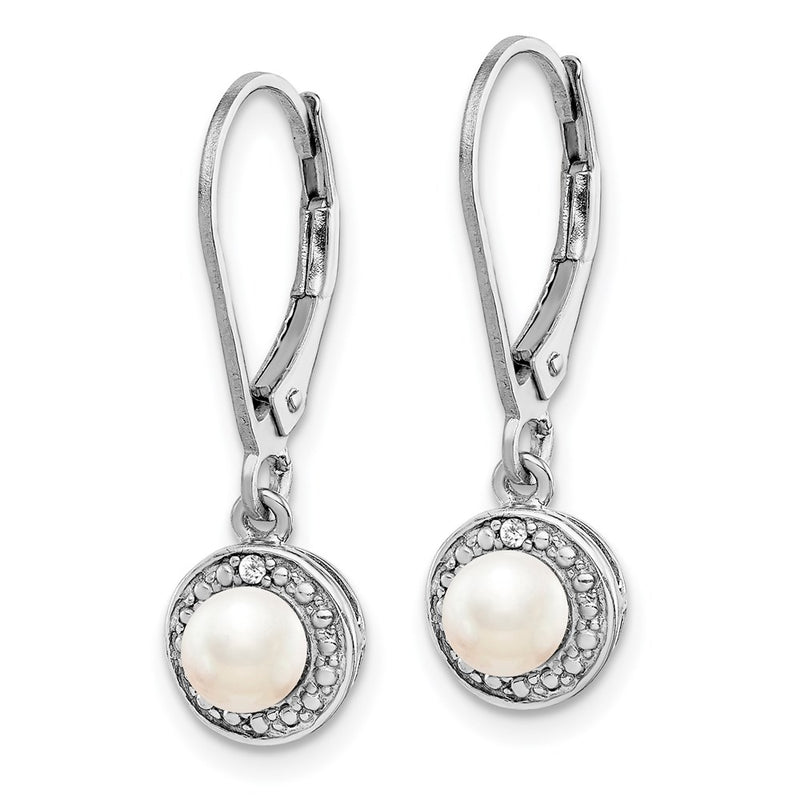 Sterling Silver Rhodium-plated Diamond & FW Cultured Pearl Earrings