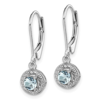 Sterling Silver Rhodium-plated Diamond & Aquamarine Earrings