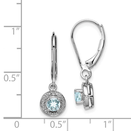 Sterling Silver Rhodium-plated Diamond & Aquamarine Earrings