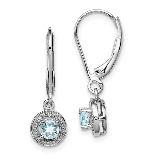Sterling Silver Rhodium-plated Diamond & Aquamarine Earrings