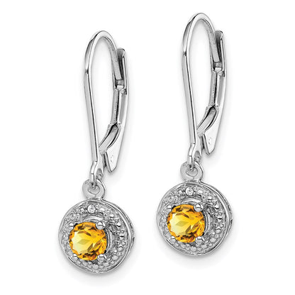 Sterling Silver Rhodium-plated Diamond & Citrine Earrings