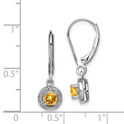 Sterling Silver Rhodium-plated Diamond & Citrine Earrings