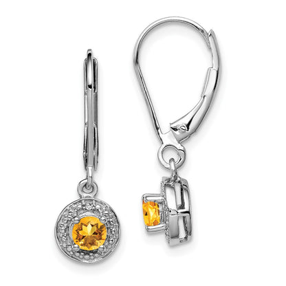 Sterling Silver Rhodium-plated Diamond & Citrine Earrings