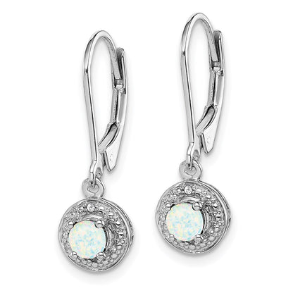 Sterling Silver Rhodium-plated Diamond & Created Opal Earrings