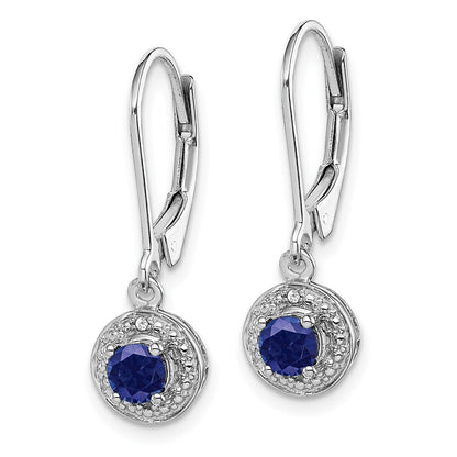 Sterling Silver Rhodium-plated Diamond & Created Sapphire Earrings
