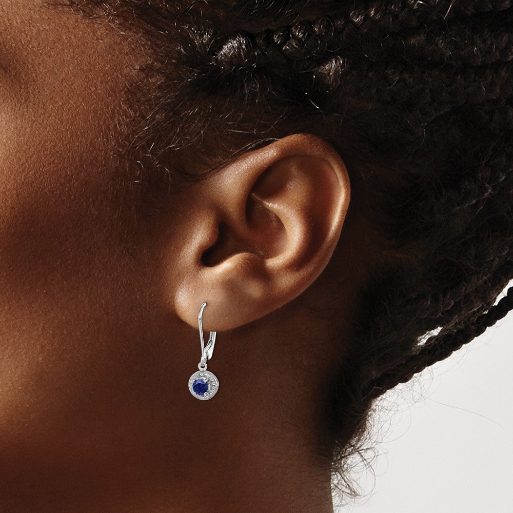 Sterling Silver Rhodium-plated Diamond & Created Sapphire Earrings