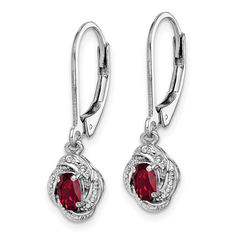 Sterling Silver Rhodium-plated Diamond & Created Ruby Earrings