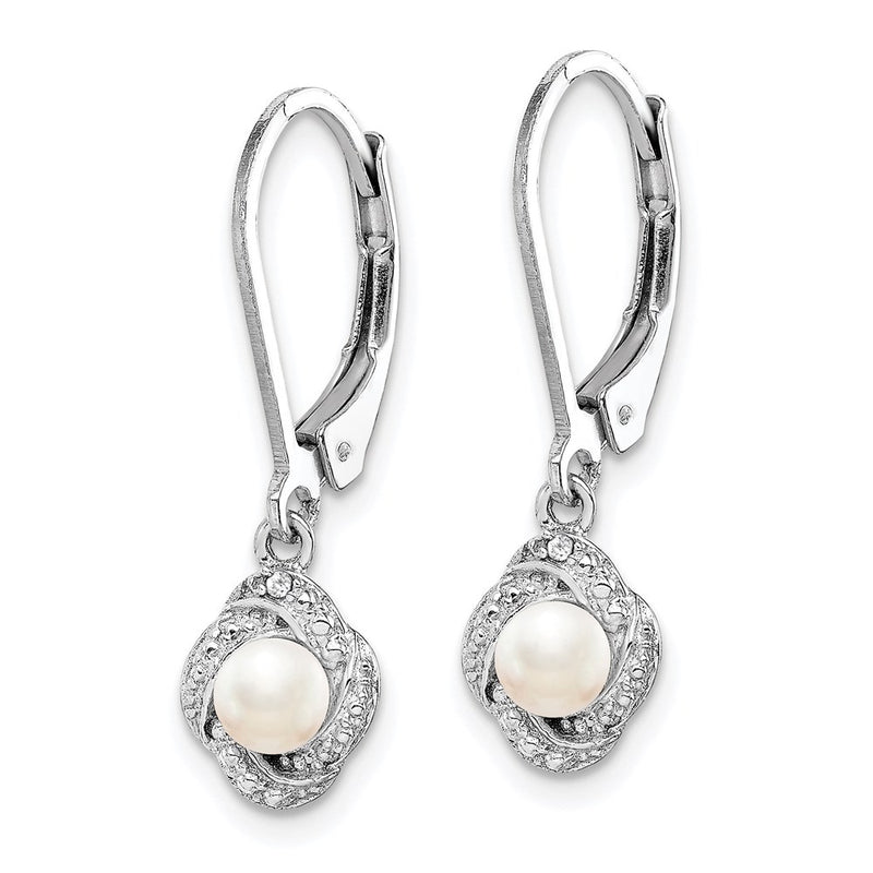 Sterling Silver Rhodium-plated Diamond & FW Cultured Pearl Earrings