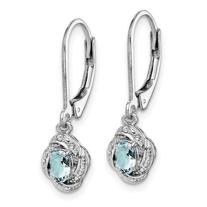 Sterling Silver Rhodium-plated Diamond & Aquamarine Earrings