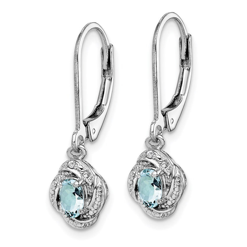 Sterling Silver Rhodium-plated Diamond & Aquamarine Earrings