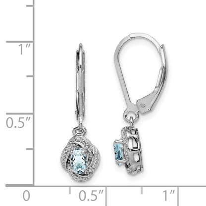 Sterling Silver Rhodium-plated Diamond & Aquamarine Earrings