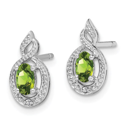 Sterling Silver Rhodium-plated Peridot & Diamond Earrings