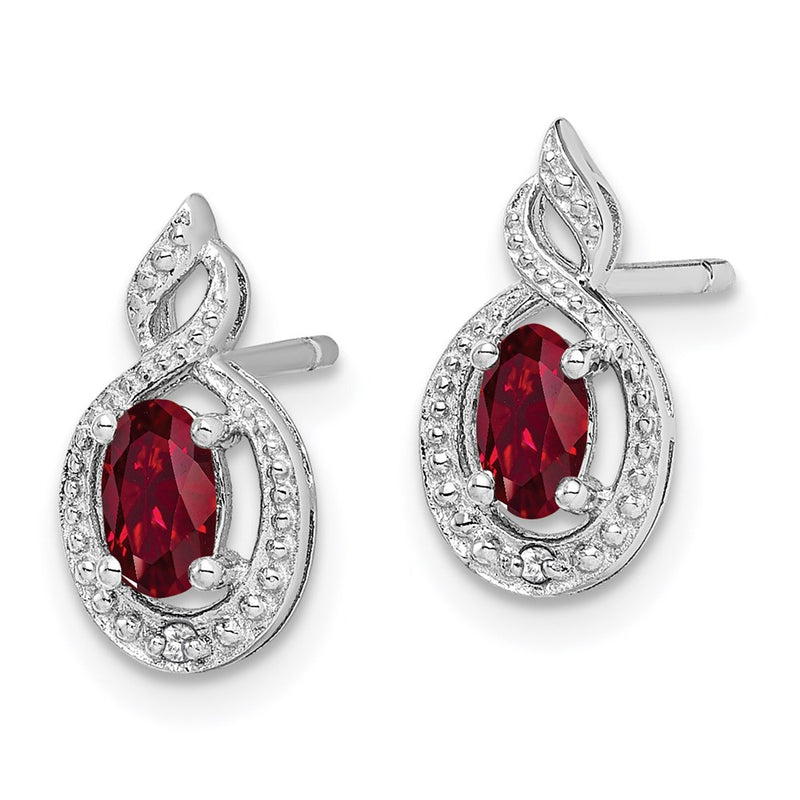 Sterling Silver Rhodium-plated Created Ruby & Diamond Earrings