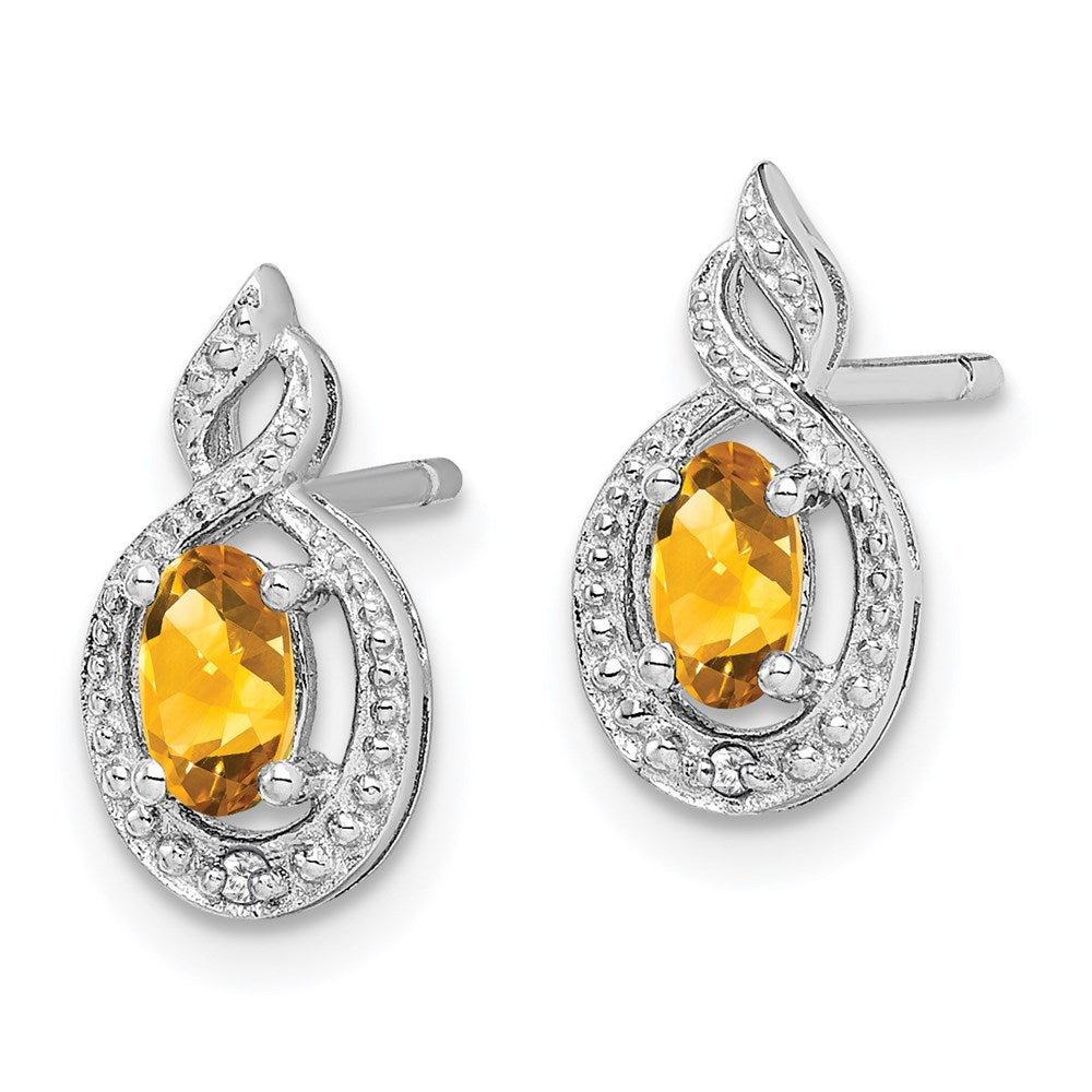 Sterling Silver Rhodium-plated Citrine & Diamond Earrings
