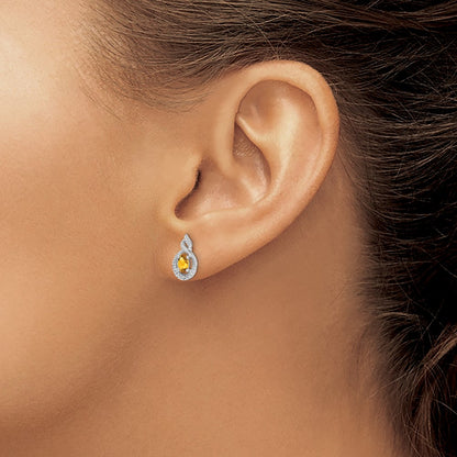 Sterling Silver Rhodium-plated Citrine & Diamond Earrings