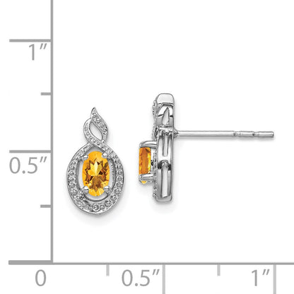 Sterling Silver Rhodium-plated Citrine & Diamond Earrings