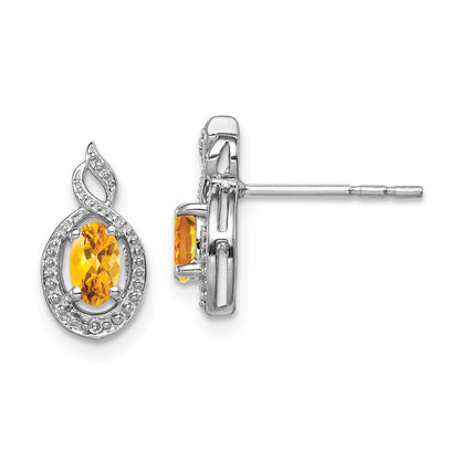 Sterling Silver Rhodium-plated Citrine & Diamond Earrings