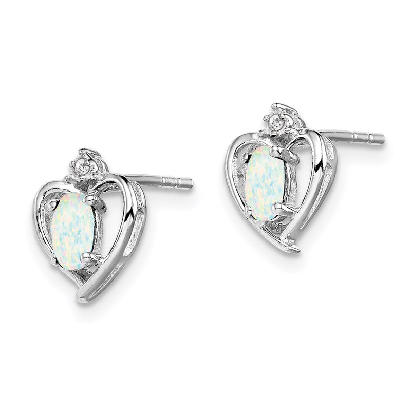 Sterling Silver Rhodium-plated Created Opal & Diamond Earrings