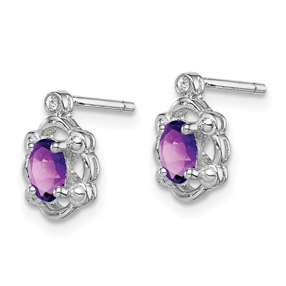 Sterling Silver Rhodium-plated Amethyst & Diamond Earrings