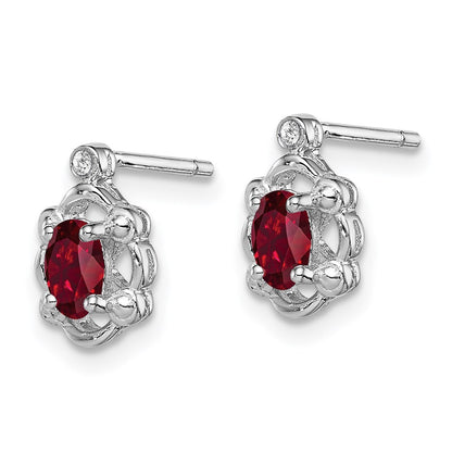 Sterling Silver Rhodium-plated Created Ruby & Diamond Earrings