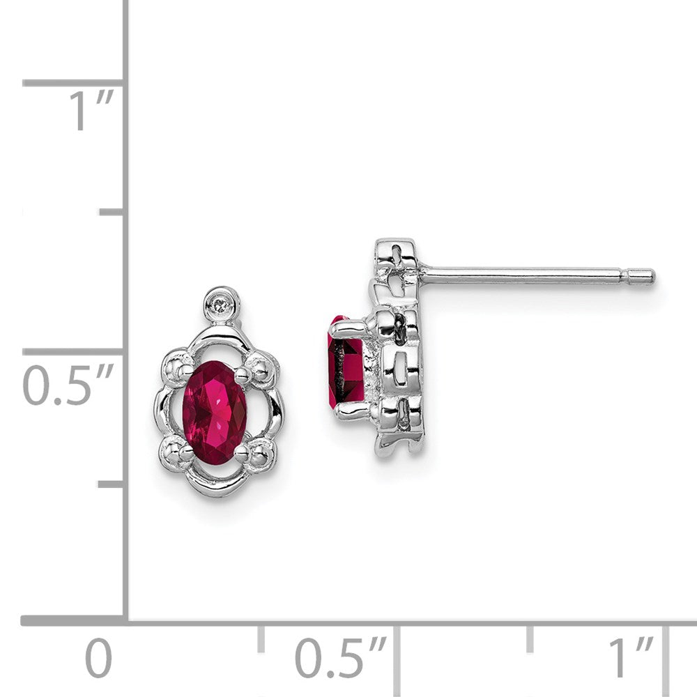 Sterling Silver Rhodium-plated Created Ruby & Diamond Earrings