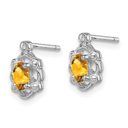 Sterling Silver Rhodium-plated Citrine & Diamond Earrings