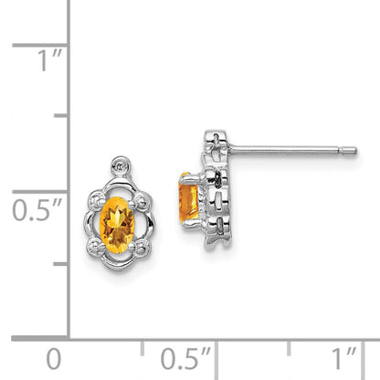 Sterling Silver Rhodium-plated Citrine & Diamond Earrings