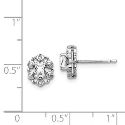 Sterling Silver Rhodium-plated White Topaz & Diamond Earrings