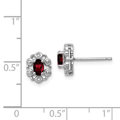 Sterling Silver Rhodium-plated Garnet & Diamond Earrings