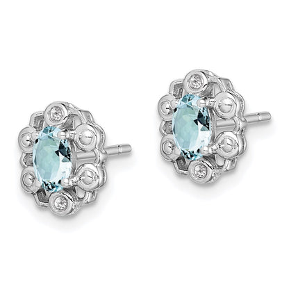 Sterling Silver Rhodium-plated Aquamarine & Diamond Earrings