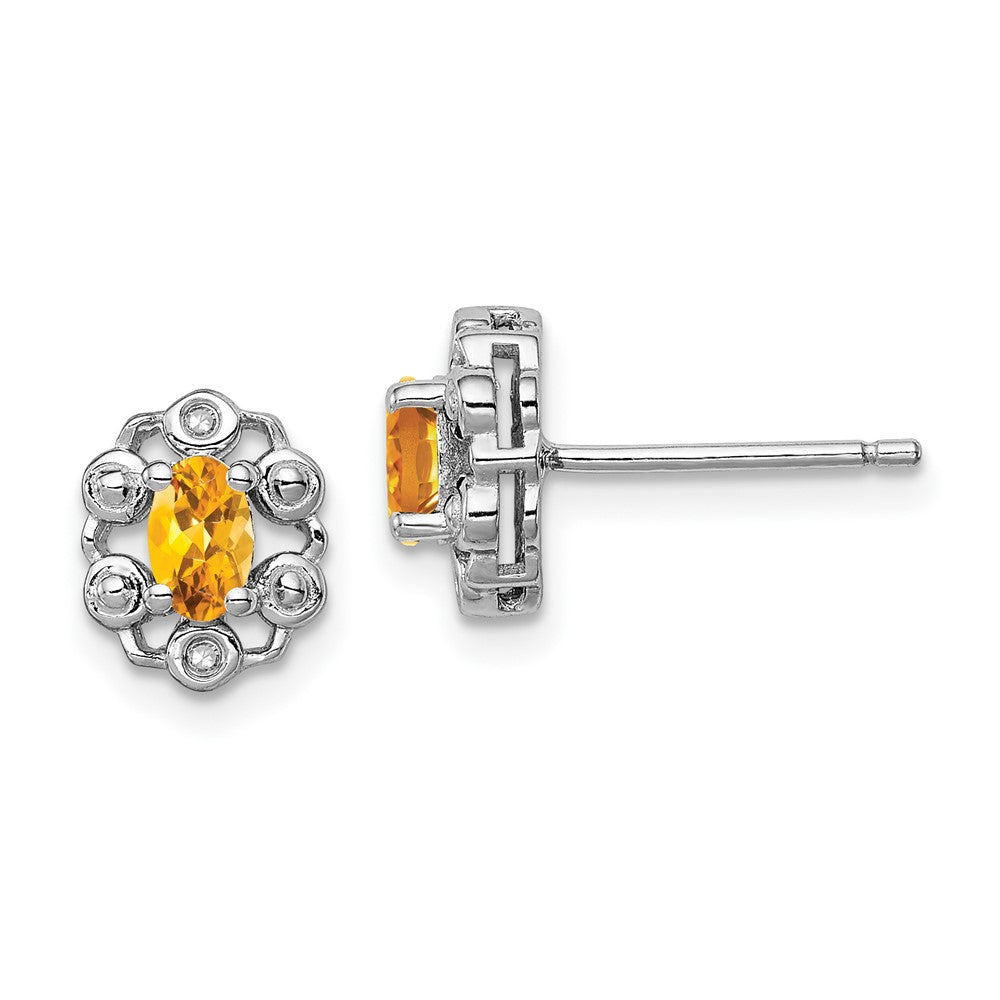 Sterling Silver Rhodium-plated Citrine & Diamond Earrings