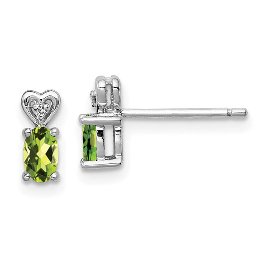 Sterling Silver Rhodium-plated Peridot & Diamond Earrings